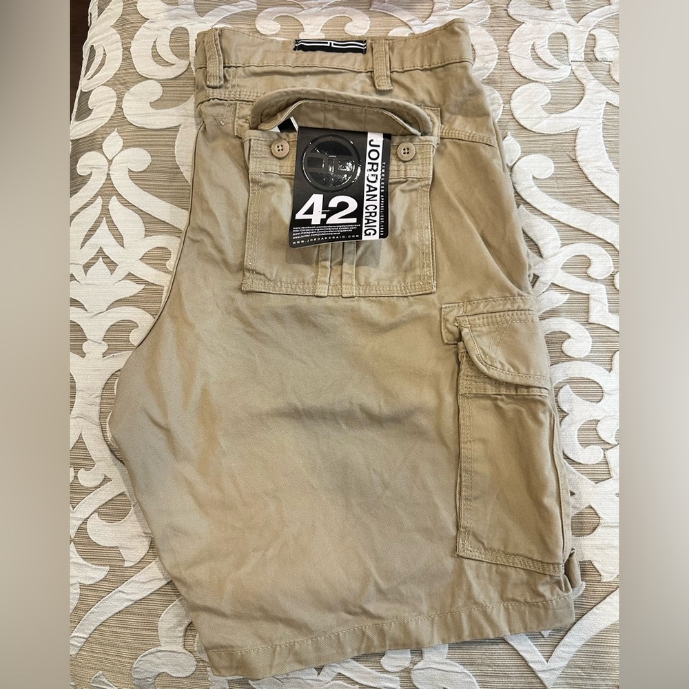 Jordan Craig Mens Khaki Relax Fit Cotton Canvas Cargo Shorts, Size 42 - NWT